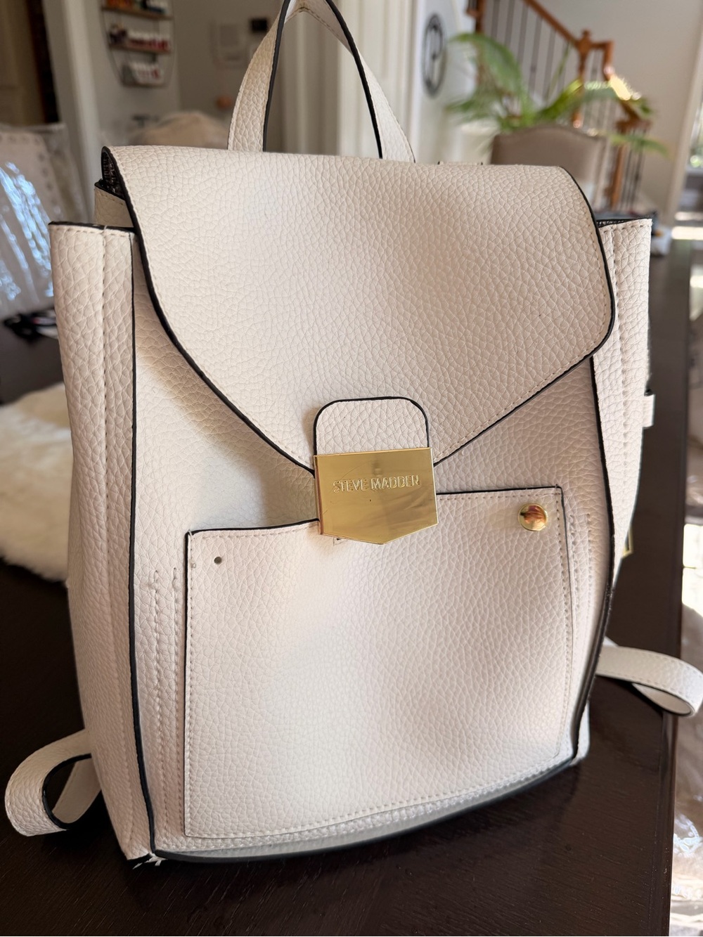 Steve Madden Cream Textured Backpack with Gold Hardware